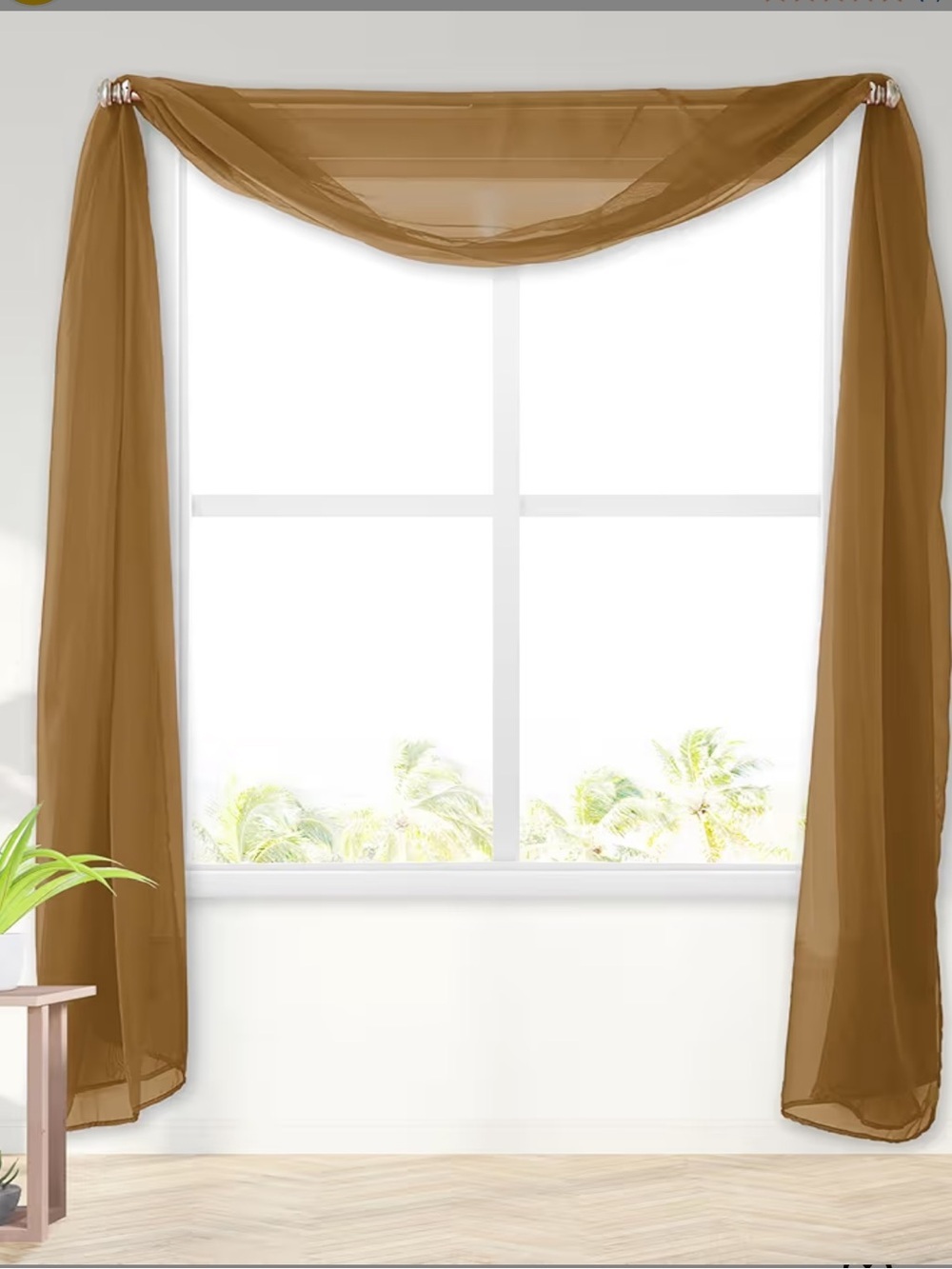 Sheer Window Scarf Set in Caramel Gold Set of 2 New